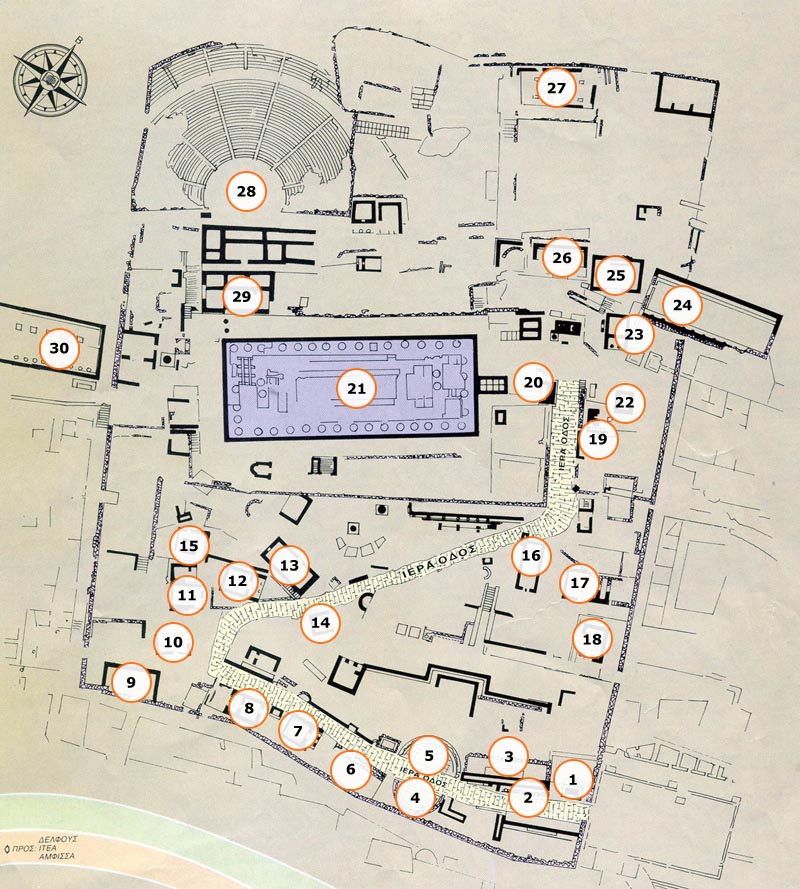 map of ancient greece - archaeological map of delphi